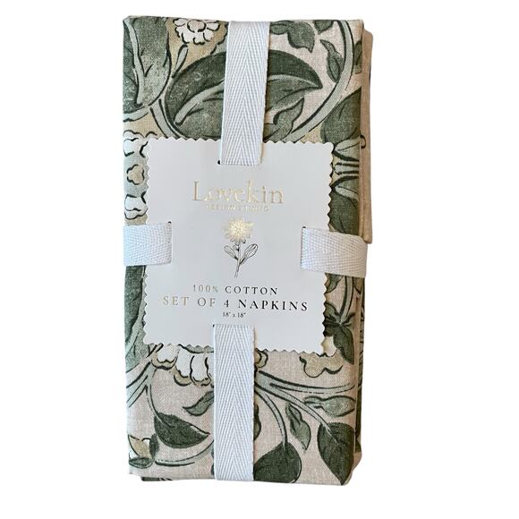 LOVEKIN Tavi Bloom Napkins 18x18 Green Spring Floral 100% Cotton NEW - Picture 1 of 15
